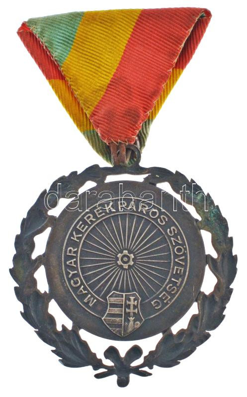 ~1945. 'Magyar Kerékpáros Szövetség' kétoldalas, jelzett Ag díjérem mellszalagon, Kossuth-címerrel, díszítménnyel, 'LE' gyártói jelzéssel (~38g/0.835/56mm) T:XF,VF patina / Hungary ~1945. 'Hungarian Cycling Association' two-sided, - Image 2