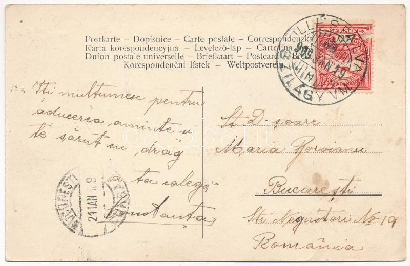 1909 Szilágyillésfalva, Illésfalva, Basesti (Máramaros); Espozitia de copii, Castelul Dlui G. Pop, Caluserii, Sf. Biserica / Gyermek előadás, kastély, Calusari népviselet, templom / children play, castle, folklore, church. Art Nouveau (EK) - Image 2