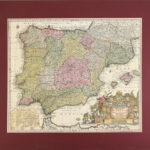 Novissima et accuratissima Hispaniae et Portugalliae.. Seutter, George Matthaeus (1678 - 1757), cca 1740. színezett rézmetszetű térkép. Paszpartuban / Colored copper plate map of Portugal and Spain in paspartu. 550x490 mm