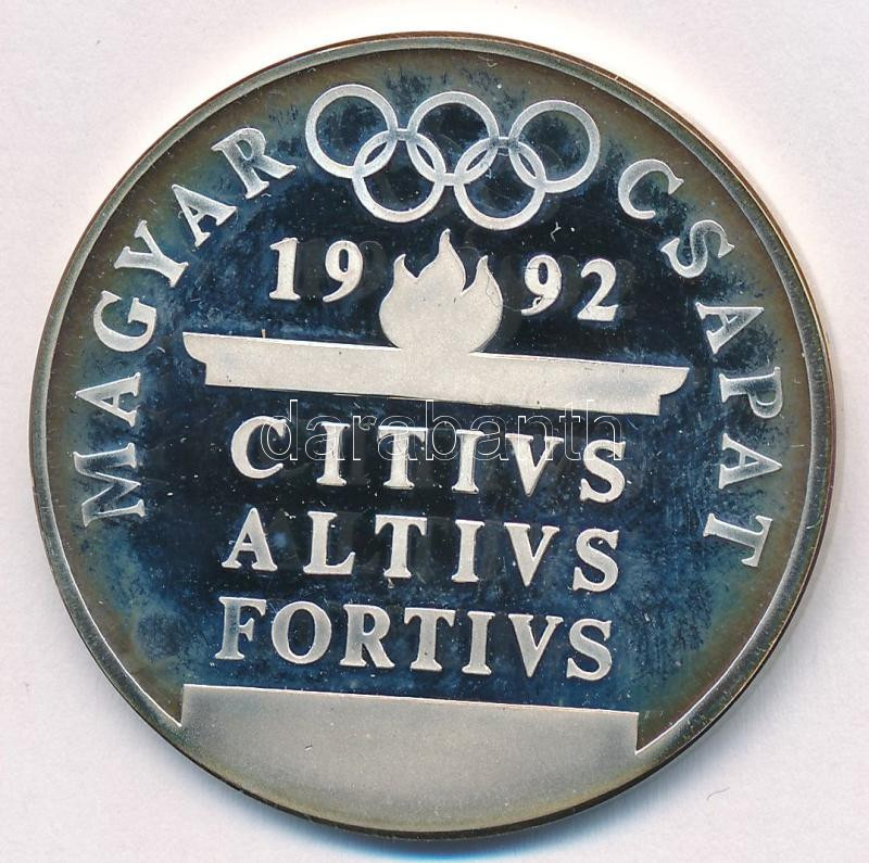 1990. 'Magyar Csapat 1992 - CITIVS, ALTIVS, FORTIVS' jelzetlen olimpiai Ag emlékérem. Szign.: Papp László (31,5g/0,925/42,5mm) T:AU (eredetileg PP) patina, ujjlenyomat Hungary 1990. 'Hungarian Team 1992 - CITIVS, ALTIVS, FORTIVS' unmarked Ag
