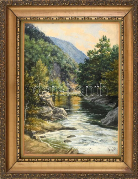 Kéri jelzéssel: Erdélyi táj. Akvarell, papír, hátoldalán román kiviteli bélyegzővel. Dekoratív, üvegezett fakeretben, 28×22 cm