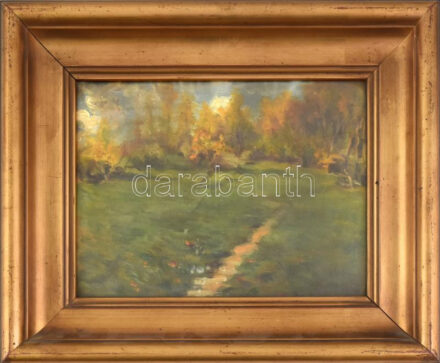 Jelzés nélkül: Napfényes táj. Olaj, karton. Dekoratív, üvegezett fakeretben. 20x26 cm
