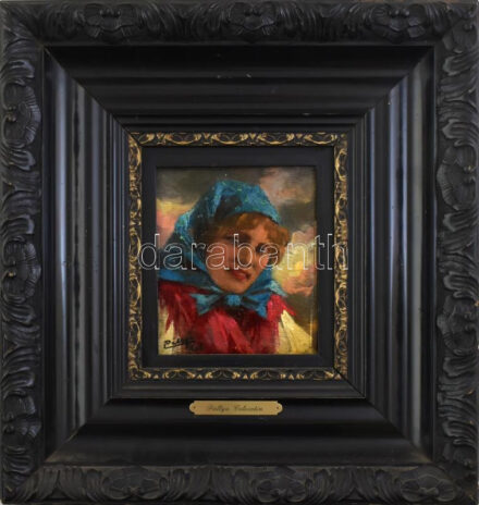 Pállya Celesztin (1864-1948): Női portré. Olaj, falemez, jelzett. Dekoratív fakeretben, 15×13 cm