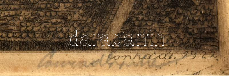 Conrad Gyula (1877-1959): Budapest, bazilika. Rézkarc, papír, jelzett, kissé foltos, üvegezett fakeretben, 19,5×14 cm - Image 3