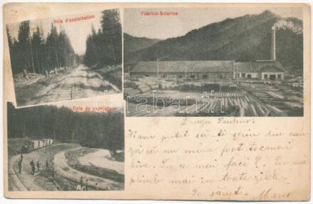 Brezoi, Brezoiu (Valcea); Voie d'exploitation, Fabrica Scieries, Funiculare, Cale de exploatare. Societatea Anonima Romana Pentru Industria Forestiera Bucuresci / Erdélyi Erdőipar Részvénytársaság Budapest / sawmill, industrial railway,