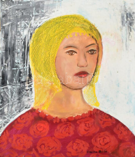 Czene Béla jelzéssel: Portré. Olaj, vászon, kartonra kasírozva, sérülésekkel, 50x40 cm