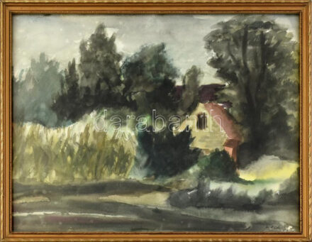 Koch Vilmos (1927-2006): Ház. Akvarell, papír, jelzett, üvegezett fakeretben, 29x39 cm