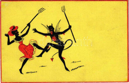 Krampusz és hölgy tánca. Dombornyomott / Krampus and his lady dancing. Hannovera Serie 4888. Embossed (r)