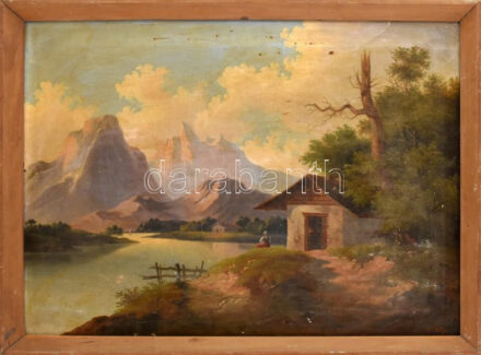 Richter jelzéssel: Hegyvidék. Olaj, vászon, sérült. Kopott fakeretben, 40x57 cm