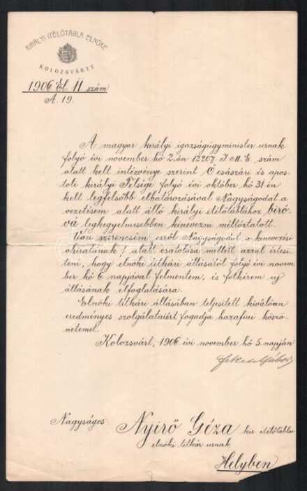 cca 1880-1920 dr. Nyírő Gyula (1895-1966) orvos, elme-ideggyógyász, egyetemi tanár, az orvostudományok kandidátusa családjának okmány hagyatéka, benne Nyírő Béla bányamérnők, Nyírő Géza bíró, kinevezések, bizonyítványok,
