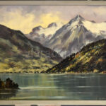 Gregor jelzéssel: Hegyvidéki tó. Olaj, farost. Kopott fakeretben, 50x60cm