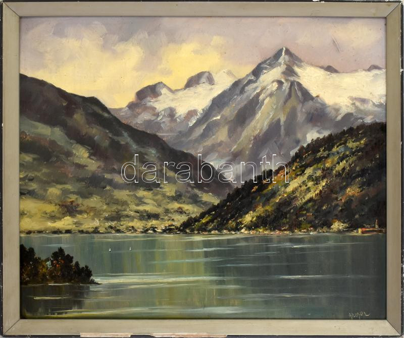 Gregor jelzéssel: Hegyvidéki tó. Olaj, farost. Kopott fakeretben, 50x60cm