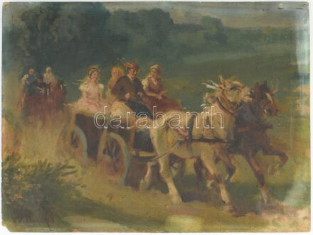 Burchard-Bélaváry István (1864-1933): Lovaskocsi. Olaj, karton, jelezve balra lent. Bal alsó sarkában sérült. 30×40 cm