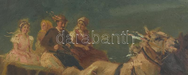 Burchard-Bélaváry István (1864-1933): Lovaskocsi. Olaj, karton, jelezve balra lent. Bal alsó sarkában sérült. 30×40 cm - Image 2