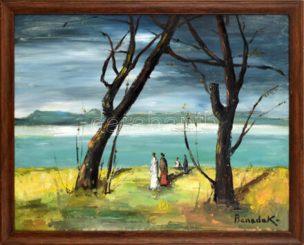 Benedek jelzéssel: Vízpart. Olaj, farost. Kopott fakeretben, 40x50cm