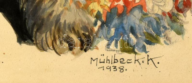 Mühlbeck Károly (1869-1943): Puli, 1938. Akvarell, papír, foltokkal, jelzett. Dekoratív, üvegezett, 28x20cm / watercolour on paper, signed, slightly stained, framed - Image 2