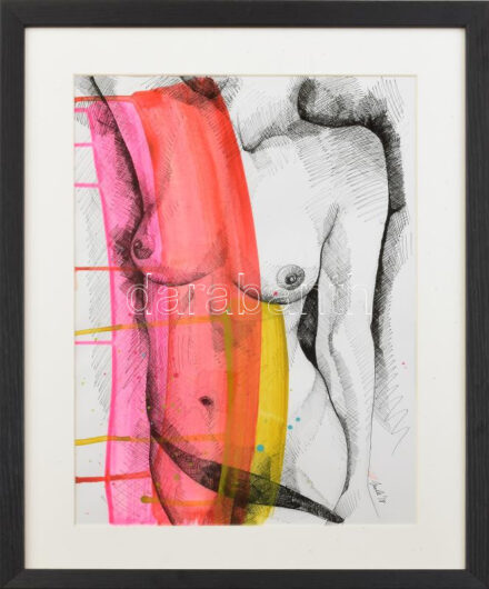 Nagy Imola (1976-): Real girls are never perfect, Perfect girls are never read 1. Tus, akril, papír, jelezve jobbra lent, hátoldalán autográf felirattal, fakeretben, 41x29 cm / ink and acrylic on paper, signed, framed