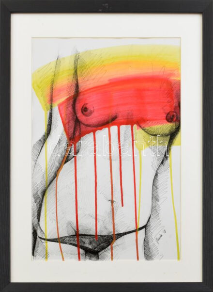 Nagy Imola (1976-): Real girls are never perfect, Perfect girls are never read 2. Tus, akril, papír, jelezve jobbra lent, hátoldalán autográf felirattal, fakeretben, 41x29 cm