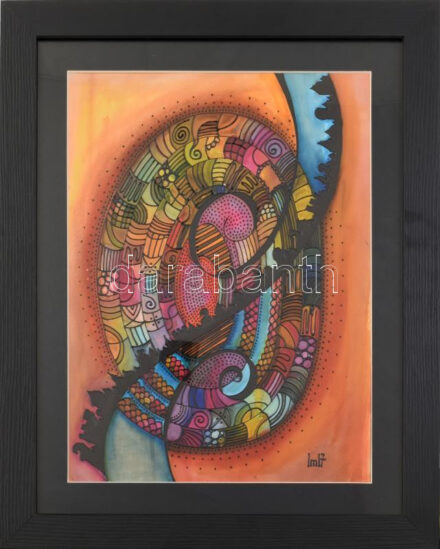 Nagy Imola (1976-): Upside down. Akvarell, kontúrfesték, papír, jelezve jobbra lent, hátoldalán autográf felirattal, fakeretben, 39x29 cm