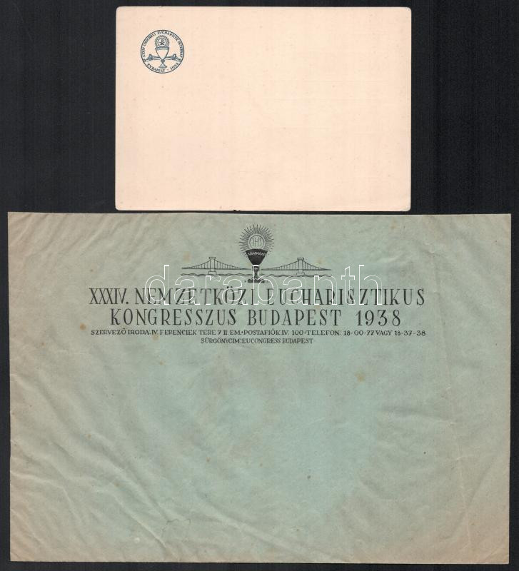 1938 A Budapesti Eucharisztikus Kongresszus programja térképes menetrenddel, levelezőlap és boríték, 3 db - Image 3