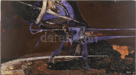 Paizs László (1935-2009): Gesztusok (cím nélkül). Vegyes technika, farost, jelezve jobbra lent. Sérült. 38x70 cm