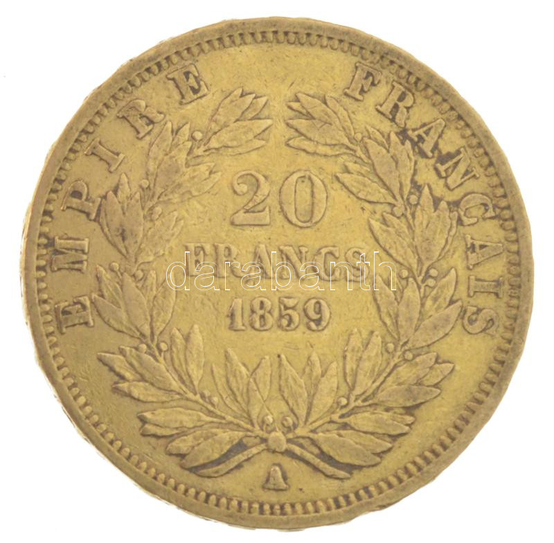 Franciaország / Második Császárság 1859A 20Fr Au 'III. Napóleon' (6,35g/0.900) T:VF France / Second Empire 1859A 20 Francs Au 'Napoleon III' (6,35g/0.900) C:VF Krause KM# 781.1