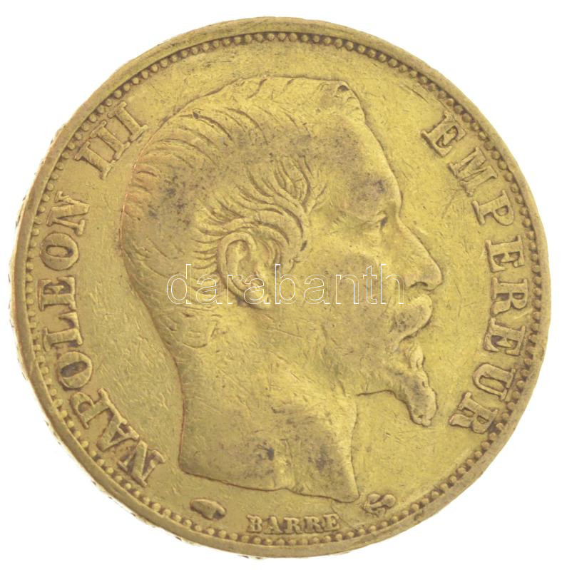 Franciaország / Második Császárság 1859A 20Fr Au 'III. Napóleon' (6,35g/0.900) T:VF France / Second Empire 1859A 20 Francs Au 'Napoleon III' (6,35g/0.900) C:VF Krause KM# 781.1 - Image 2