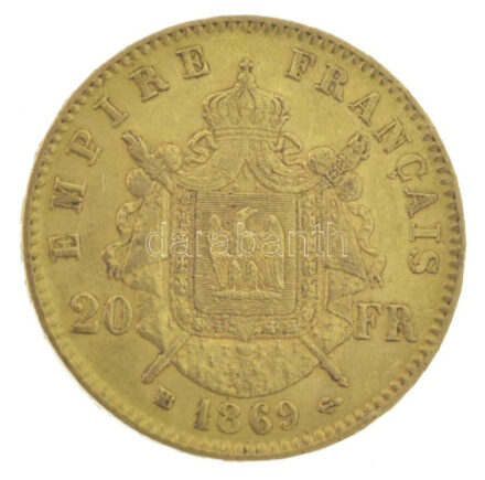 Franciaország / Második Császárság 1869BB 20Fr Au 'III. Napóleon' Strasbourg (6,46g/0.900) T:AU / France / Second Empire 1869BB 20 Francs Au 'Napoleon III' Strasbourg (6,46g/0.900) C:AU Krause KM# 801.2