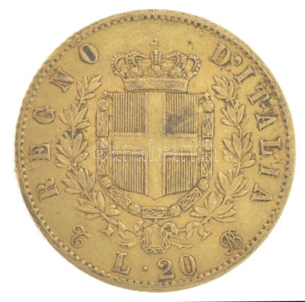 Olaszország 1863T-BN 20L Au 'II. Viktor Emánuel' (6,46g/0.900) T:VF / Italy 1863T-BN 20 Lire Au 'Vittorio Emanuele II' (6,46g/0.900) C:VF Krause KM#10.1