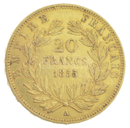 Franciaország / Második Császárság 1855A 20Fr Au 'III. Napóleon' (6,48g/0.900) T:XF / France / Second Empire 1855A 20 Francs Au 'Napoleon III' (6,48g/0.900) C:XF Krause KM#781