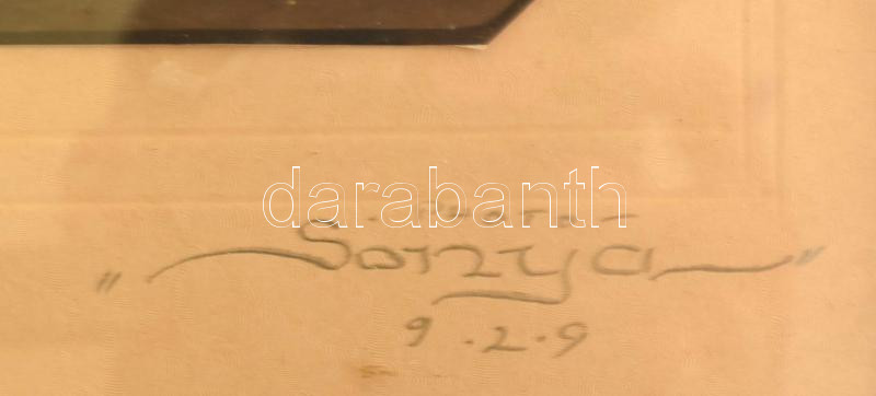 1929 Fiatal hölgy jelmezben, fejdísszel, kartonra kasírozott fotó Sonya műterméből, üvegezett keretben, 28×20 cm - Image 2