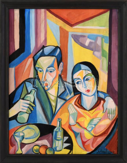 Schönberger jelzéssel: Italozók. Olaj, farost, keretben, 40x30 cm