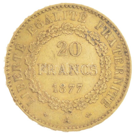 Franciaország 1877A 20Fr Au (6,47g/0.900) T:XF kis karc / France 1877A 20 Francs Au (6,47g/0.900) C:UNC,AU small scratch Krause KM#825