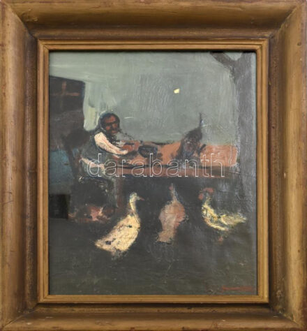 Benedek jelzéssel: Reggeli pihenés. Olaj vászon, sérült!, 40x30 cm
