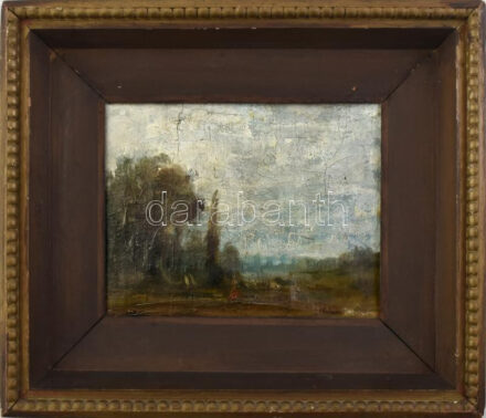 Molnár jelzéssel: Táj. Olaj vászon, sérült!, 17x21 cm