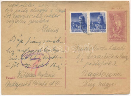 1944 Buchsteiner László zsidó KMSZ (közérdekű munkaszolgálatos) tábori posta a II/2. kmsz különítmény nagybereznai munkatáborba. Judaika / WWII Letter for a Jewish labor serviceman from the labor camp of Velykyi Bereznyi. Judaica (EK)