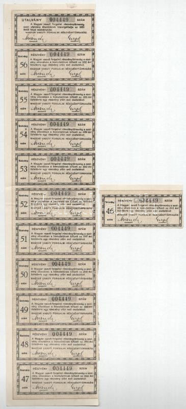 Budapest 1897. 'Magyar Vasuti Forgalmi Részvénytársaság' részvénye 200K-ról, szelvényekkel, bélyegzésekkel, osztrák okmánybélyeggel T:F szakadás / Hungary / Budapest 1897. 'Hungarian Railway Trading Share Company' share about 200 - Image 2