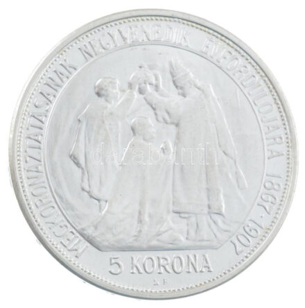 1907KB 5K 'Ferenc József koronázásának 40. évfordulója' utánveret, 'FERT' peremirat (olasz utánveret) T:UNC / Hungary 1907KB 5 Korona 'The 40th anniversary of the coronation of Franz Joseph' restrike, 'FERT' inscription on the edge (Italian