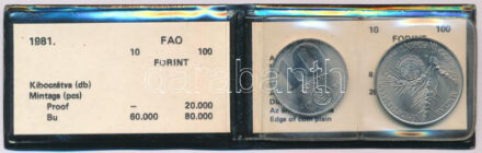1981. 10Ft Ni 'FAO' + 100Ft Ni 'FAO I. - Világélelmezési nap' fekete műbőr tokban, tanúsítvánnyal T:BU Adamo EM66