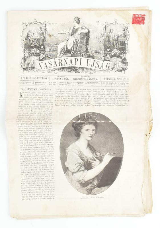 1909 A Vásárnapi Újság 56. évf 14. száma Weisz Leo aradi könyvkereskedő reklám bélyegével