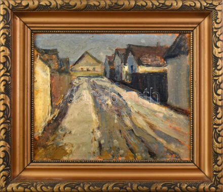Jelzés nélkül: Havas utca. Olaj, karton. Dekoratív fakeretben. 22x27 cm