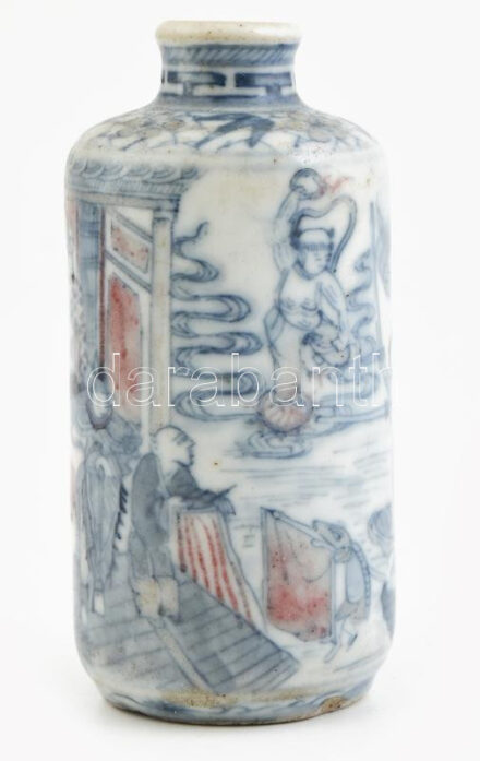 Antik Japán tubákos üvegcse. Kézzel festett porcelán, hibátlan. XIX. sz. / Antique Japanese porcelain snuff bottle. Hand painted 7,5 cm