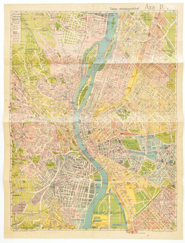 1930 Stoits György: Merre menjek? Budapest közlekedési térképe, kis szakadással, 62×47 cm
