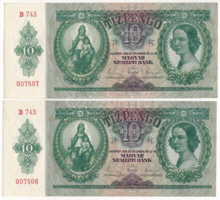 1936. 10P (2x) sorszámkövetők 'B 743 007507 - B 743 007508' T:UNC,AU Adamo P9