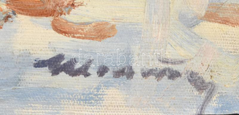 Soltész Zoltán (1909-1990): Téli Kárpátok (Kárpátalja). Olaj, vászon, jelzett. Fa keretben, 50×70 cm / Zoltán Soltész (1909-1990): Carpathians in winter (Carpatho-Ukraine). Oil on canvas, signed. Framed, 50×70 cm - Image 3