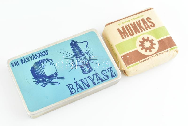 Bontatlan Munkás cigaretta + fém Bányásznap cigarettás doboz