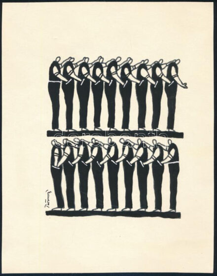 Tettamanti Béla (1946-2019): Karikatúra, Tus, fedőfehér, papír. Jelzett 18x24 cm + kiállítási katalógus