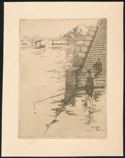 Béjot, Eugene (1867-1931). Szajnaparti lécsőn. , Cannes, 1893. Rézkarc, papír. Jelzett a karcon. 13x19 cm