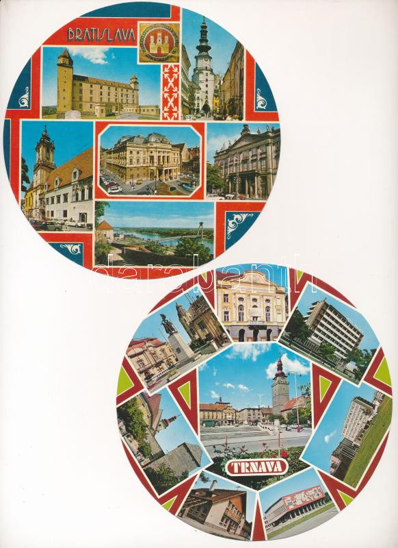 10 db MODERN kör alakú csehszlovák város képeslap / 10 modern Czechoslovakian circular town-view postcards - Image 2
