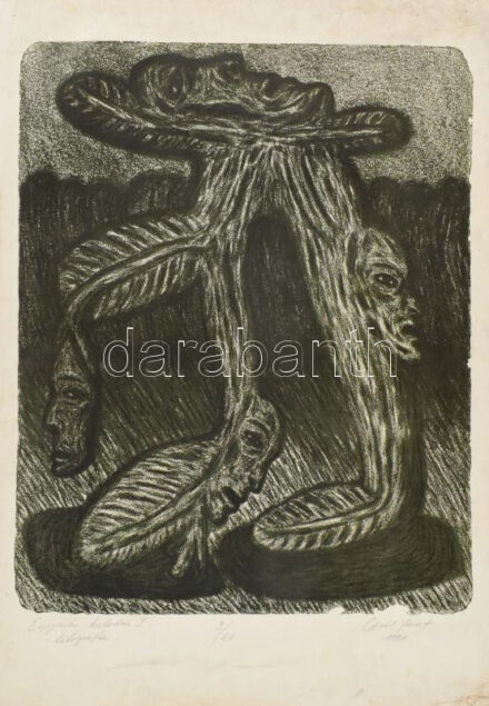 Gaál József (1960-): Egymás kalodái I. 1991. Litográfia, papír. Jelzett, számozott: 9/20 56x38 cm Lap sérült, foltos.